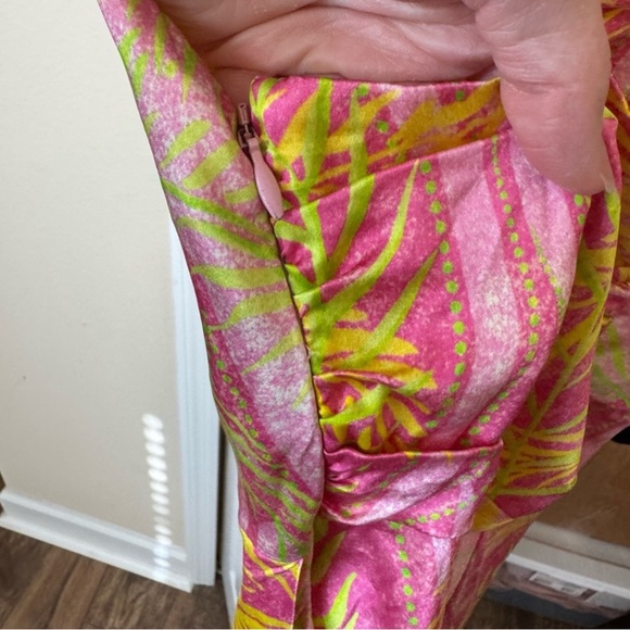 Retrofete Ariella Pink and Green Tropical Silk Mini Dress - Picture 10 of 13